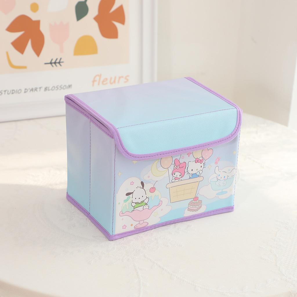 Hello Kitty Kuromi Cinnamoroll Melody Узор в клетку Складной откидной ящик для хранения для офиса и спальни