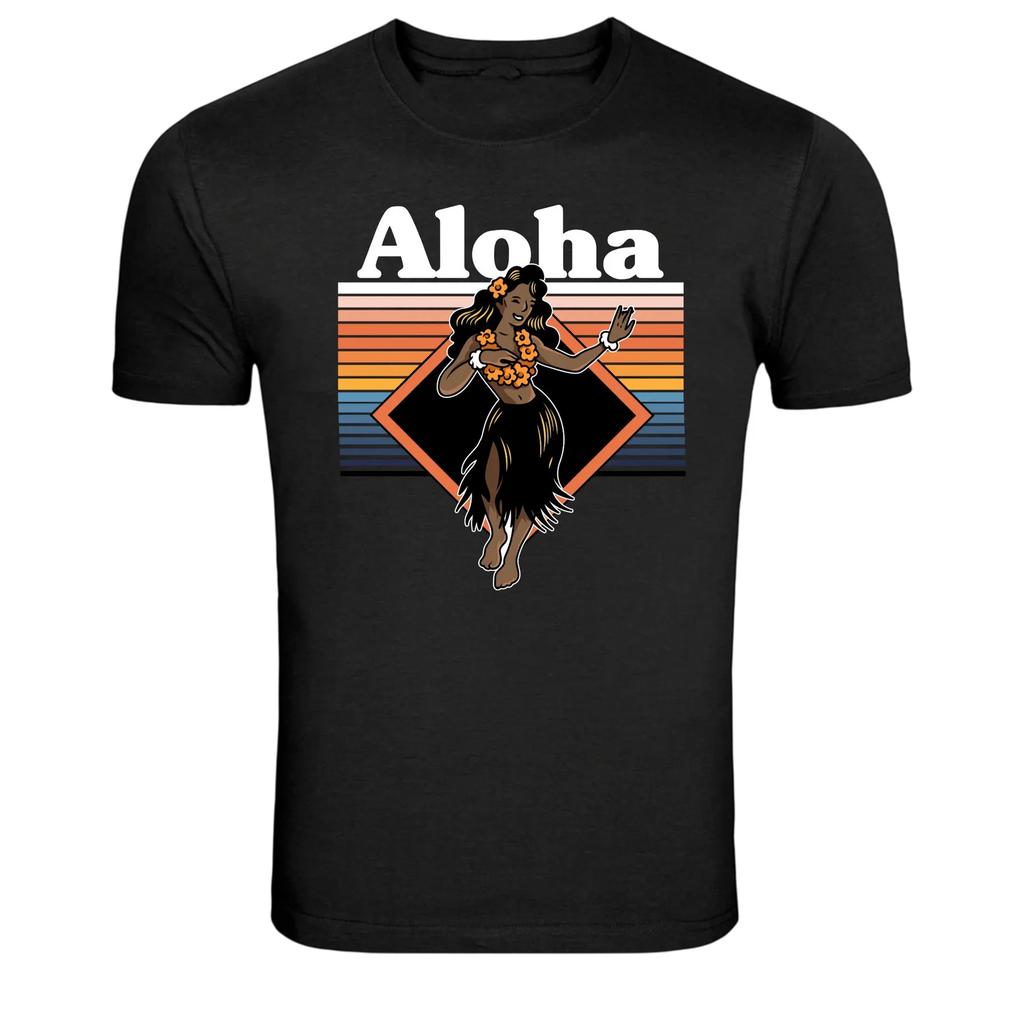 Aloha Hawaii Hula Dancer Retro Beach Graphic T-Shirt