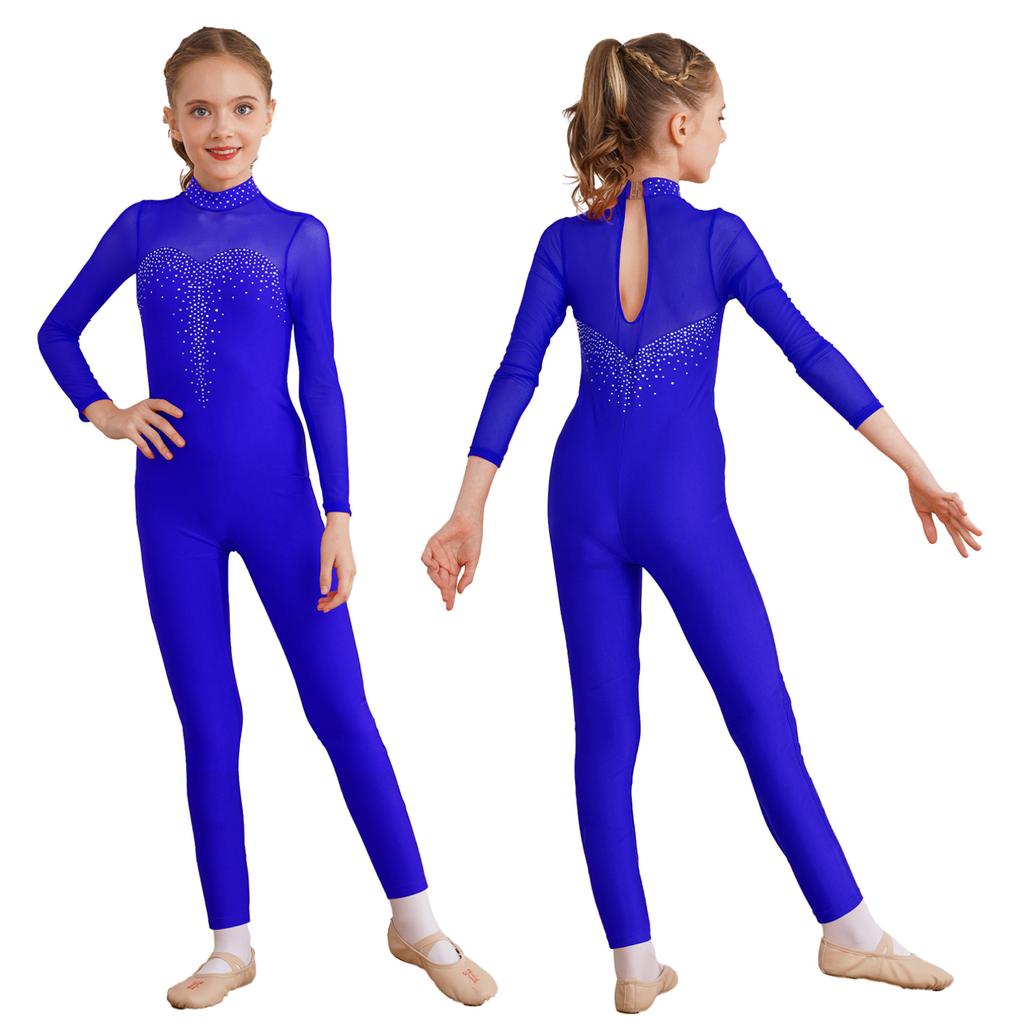 Kids Girls Long Sleeve Ballet Dance Gymnastics Leotard Jumpsuit Unitard Dancewear