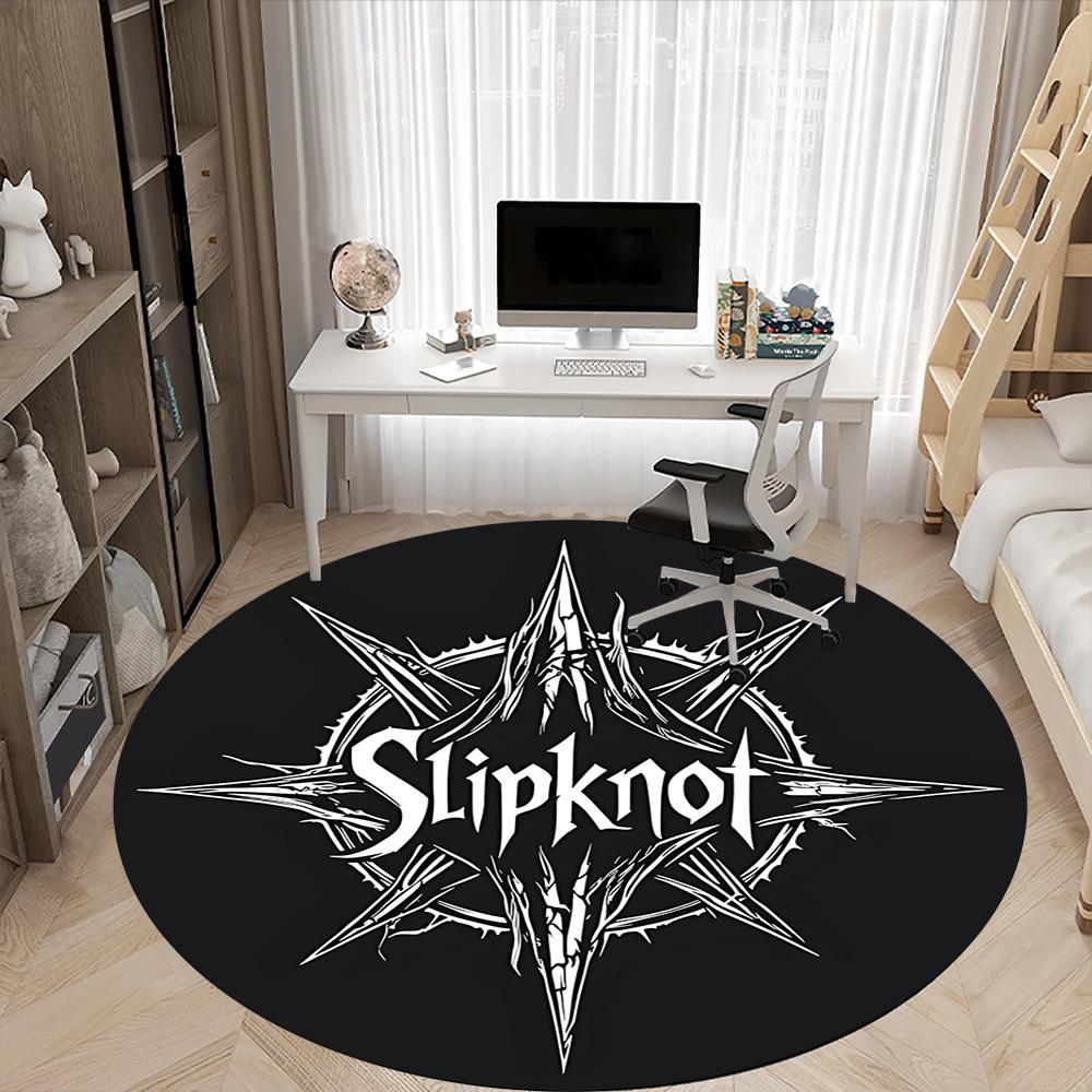 1 шт. Круглый коврик с логотипом группы Slipknot для офиса - Идеально подходит для декора офиса или кабинета, Машинная стирка, Нескользящая основа, Декоративный коврик для пола