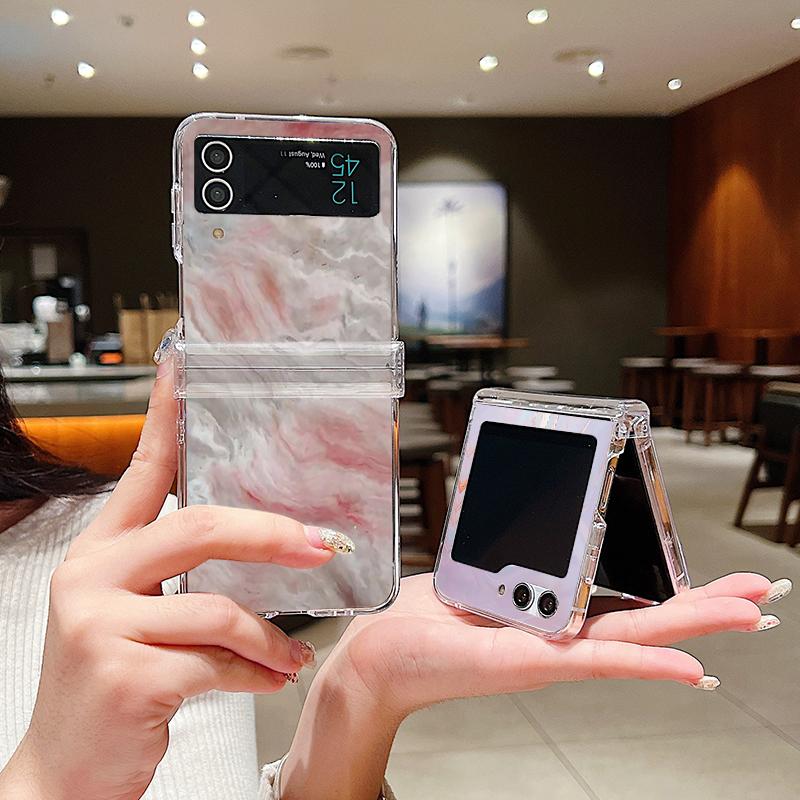 Для Samsung Galaxy Z Flip6 Flip5 Zflip4 Zflip3 Цветной Мраморный Ударопрочный ПК Жесткий 3 Шт. Складной Чехол Крышка