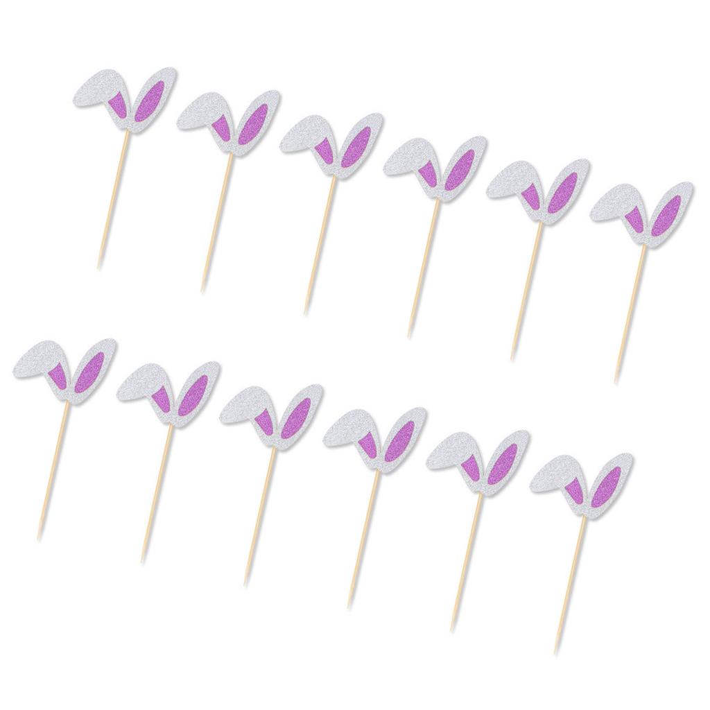 12Pieces Rabbits Ear Cupcake Toppers Easters Cake Decoration Set Easters Cake Picks Set Suitable for Party Celebration