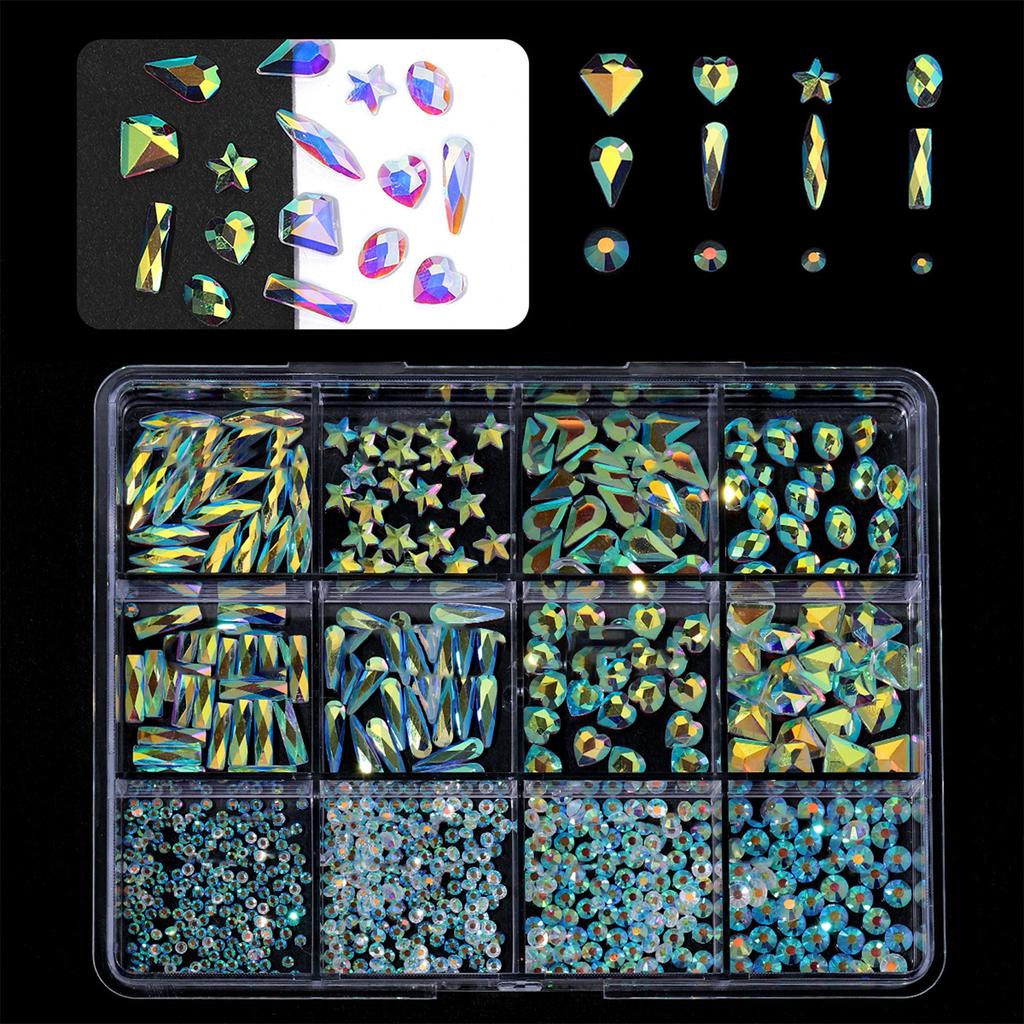 1Box 3D Nails Charm Mixed Size Glass Nails Stones with Flatback Rhinestones Crafts Nails Art for Nails Enthusiasts