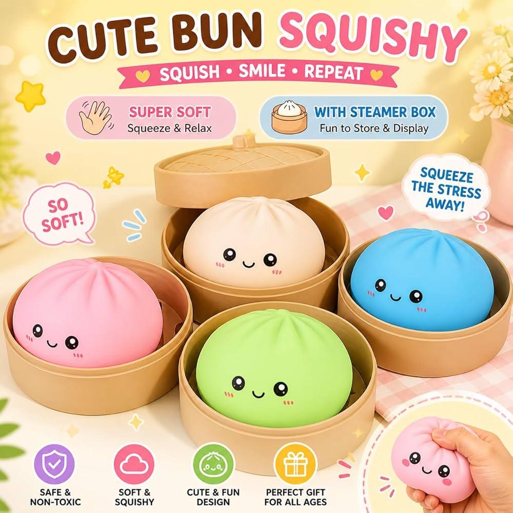 Aesthetic 1PCS Bun Squishy: Solid Maltose Stress Reliever, Mystery Steamer Ornament, Trendy Adult Fidget Toy, Party Favor