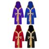 Kids Boys Boxing Robe Halloween Cosplay Costume Long Sleeve Open Front Metallic Trim Satin Hooded Cloak with Belt