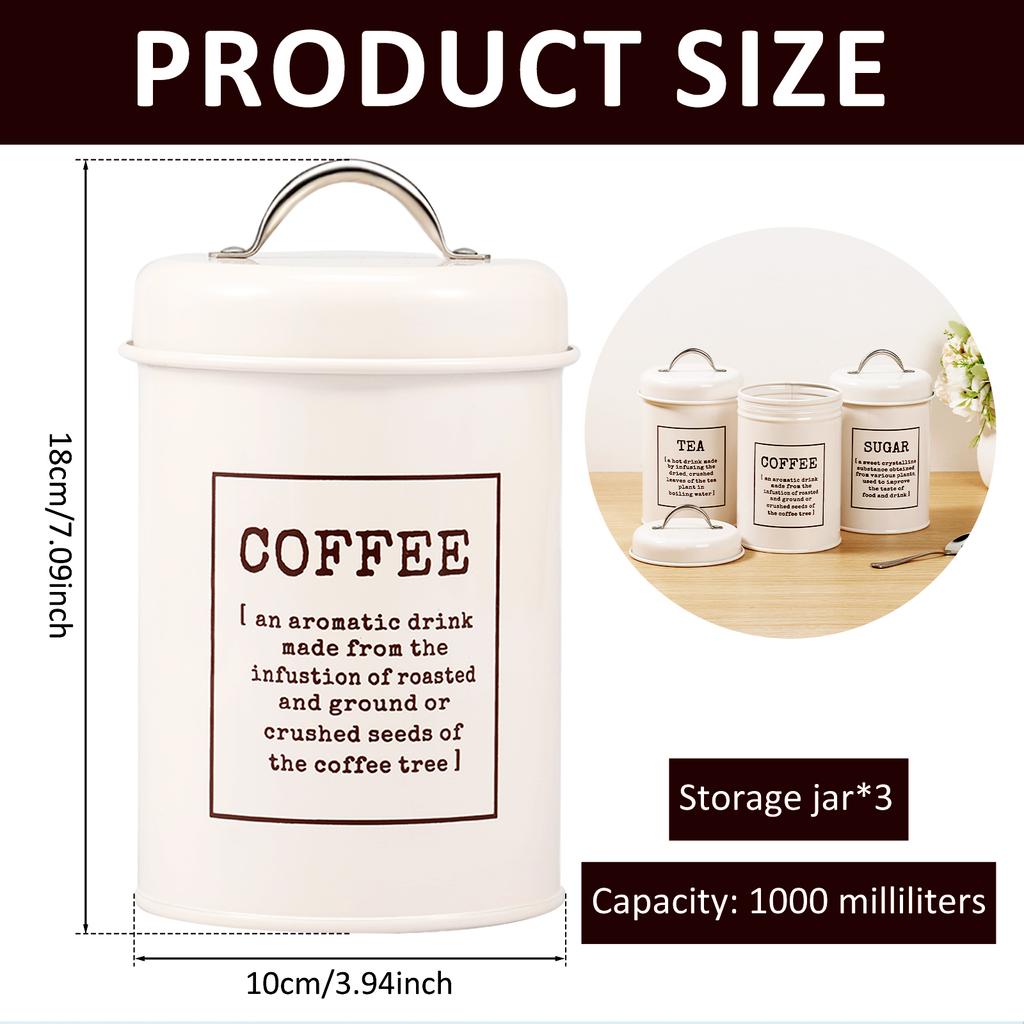 3Pcs Coffee Bean Organizer Kitchen Tea Coffee Sugar Canisters Set With Lid Metal Food Storage Cans For Kitchen Storage Supplies