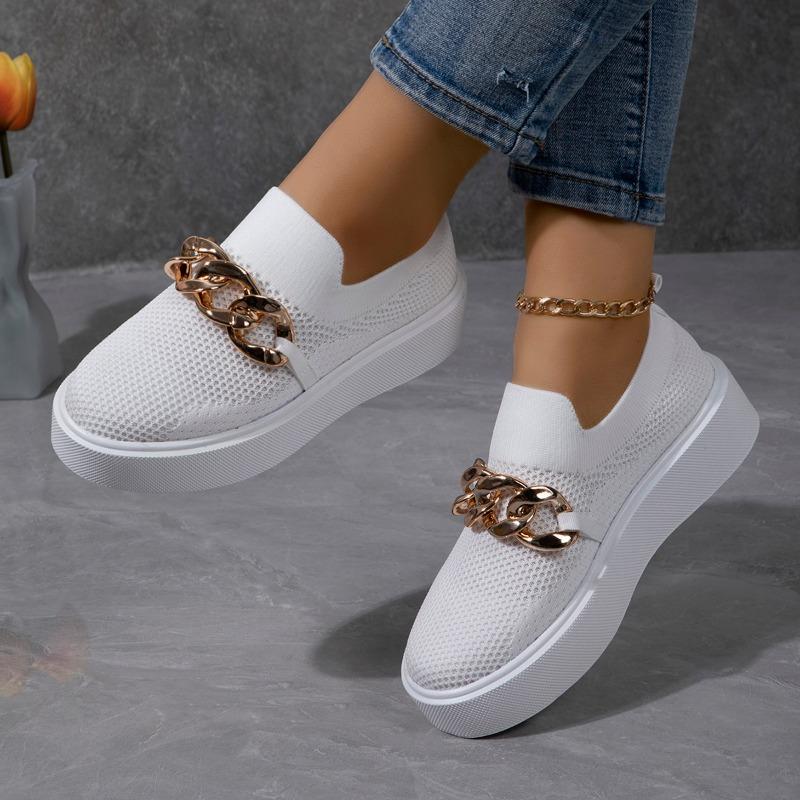 Новинка 2024 года, женская весна, новые черные туфли на плоской платформе, женские лоферы, туфли-лодочки с металлической цепочкой, дизайнерские повседневные оксфорды из сетки