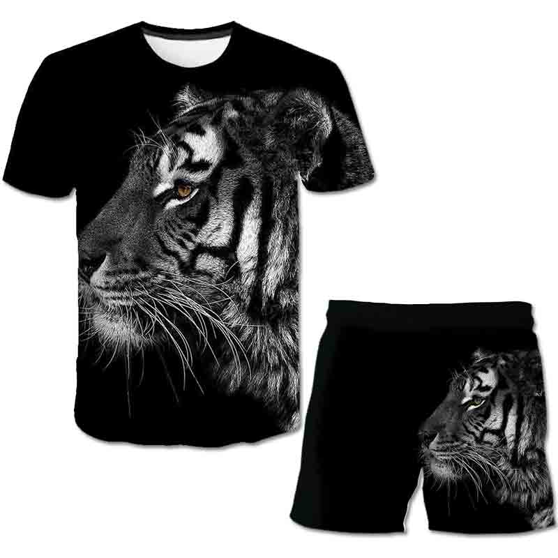 Комплект одежды для маленьких мальчиков и девочек, футболка с изображением тигра, детская футболка, топы + короткие штаны, комплект из 2 предметов, детский костюм для малышей, костюм