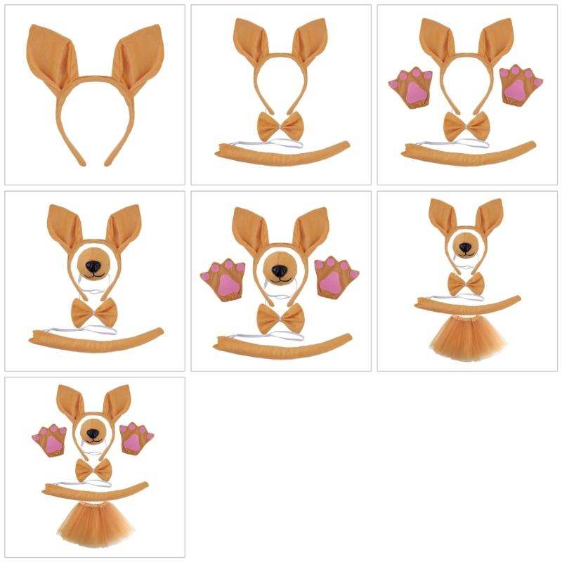 Костюмы кенгуру для детей, косплеи, повязки на голову, хвост, нос, перчатка, аксессуары для костюмов животных
