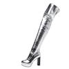 Womens Sexy Platform Round Toe Block High Heels Pleated Over The Knee Long Boots Autumn Winter Zip Silver Casual Party Shoes New