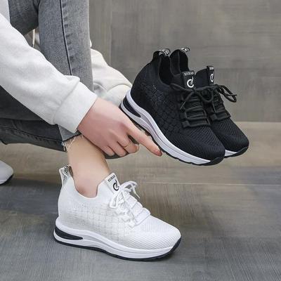 Модные женские кроссовки повседневная обувь женская платформа каблуки танкетка увеличивающая рост трикотажная женская сетчатая дышащая вулканизированная обувь