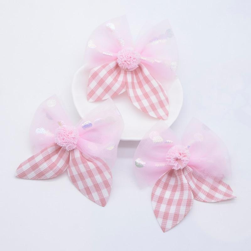 10Pcs 65*70mm Mesh Bowknot with Ball Appliques Sewing On Supplies Patches Decoration Accessories