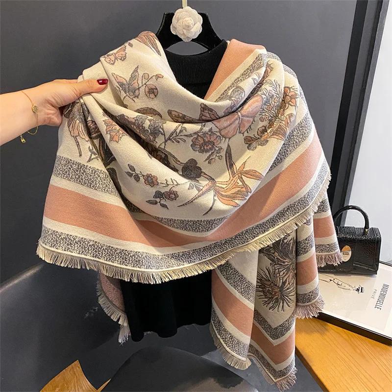 Квадратный кашемировый женский цветочный шарф, зимняя теплая шаль и накидка, бандана, пашмина, женский платок, толстое одеяло, пончо