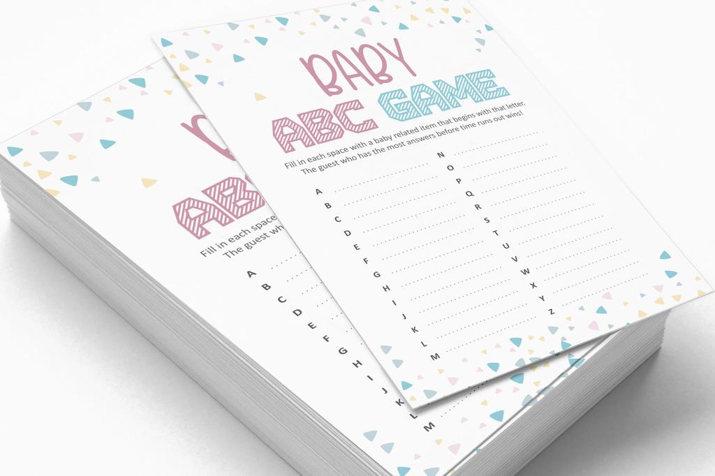 Inkdotpot Gender Reveal Baby Shower Game Set Of 50 BabyA AlphabetA ABCA Game Ita s A Boy Ita s A Girl Party