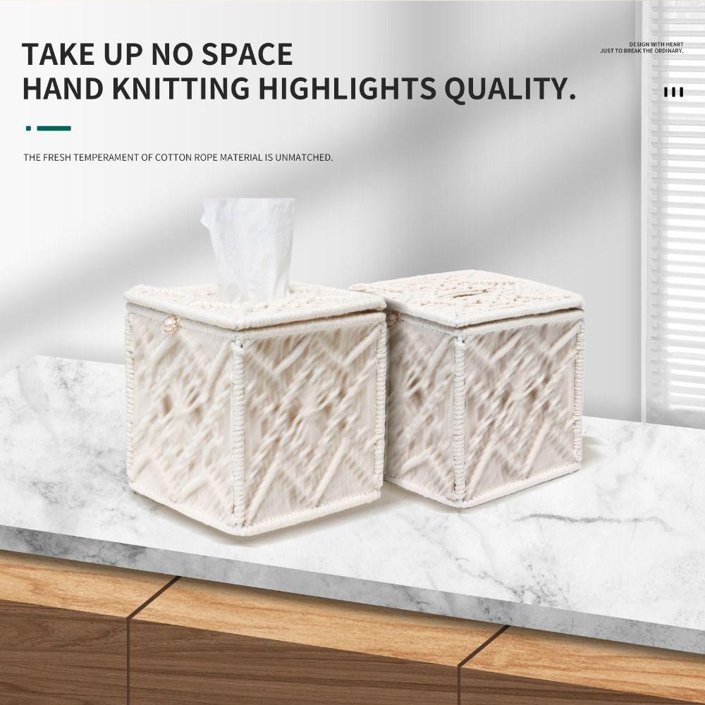 Cotton Tissue Box Cover Square Napkin Case Portable Tissues Holder Countertop Decor