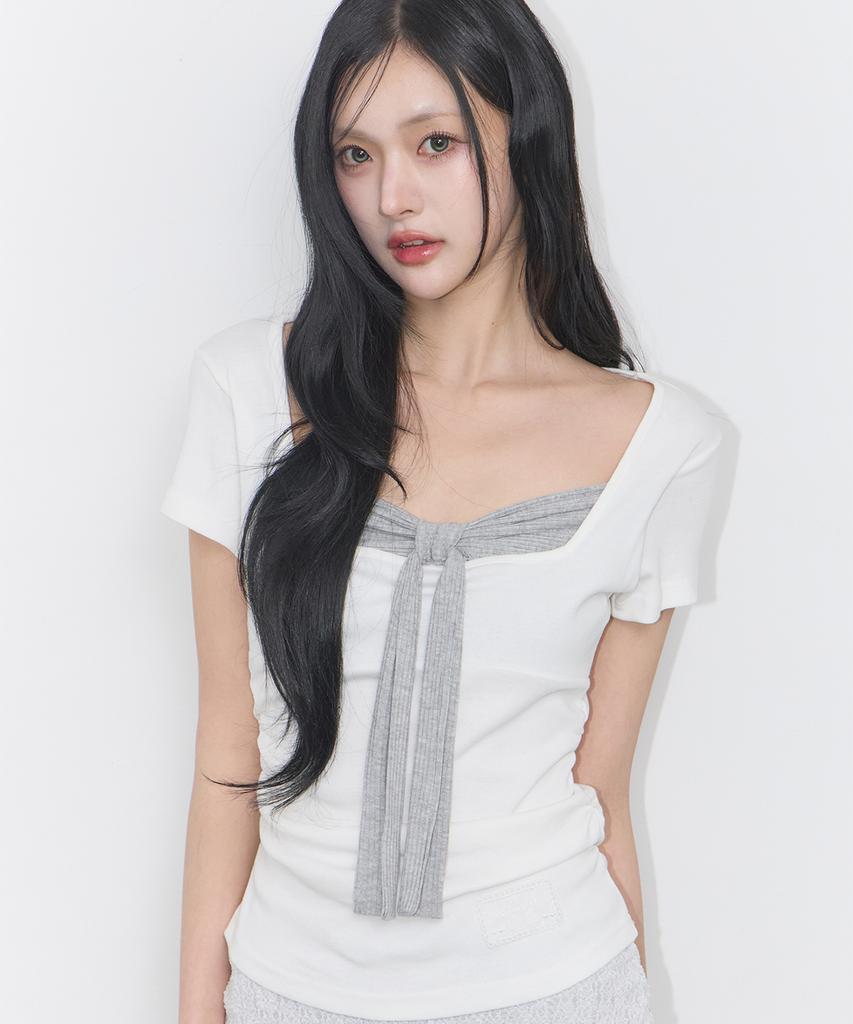 ILLIGO Layered Ribbon Tie T-Shirt White