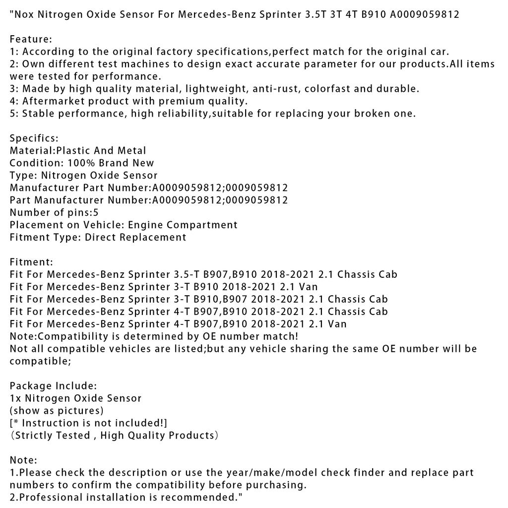 Датчик оксидов азота Nox для Mercedes-Benz Sprinter 3.5T 3T 4T B910 A0009059812