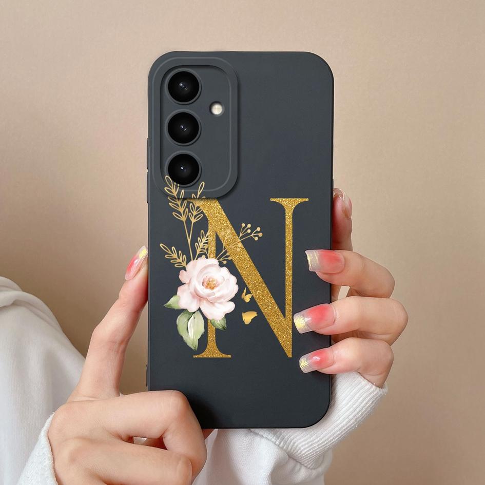 Flowers Letter Case For Samsung A05 A05S A16 S25 Plus S25Ultra A26 A56 F14 A36 Fashion Exquisite Pattern Soft Silicone Couples Covers For Samsung Capa