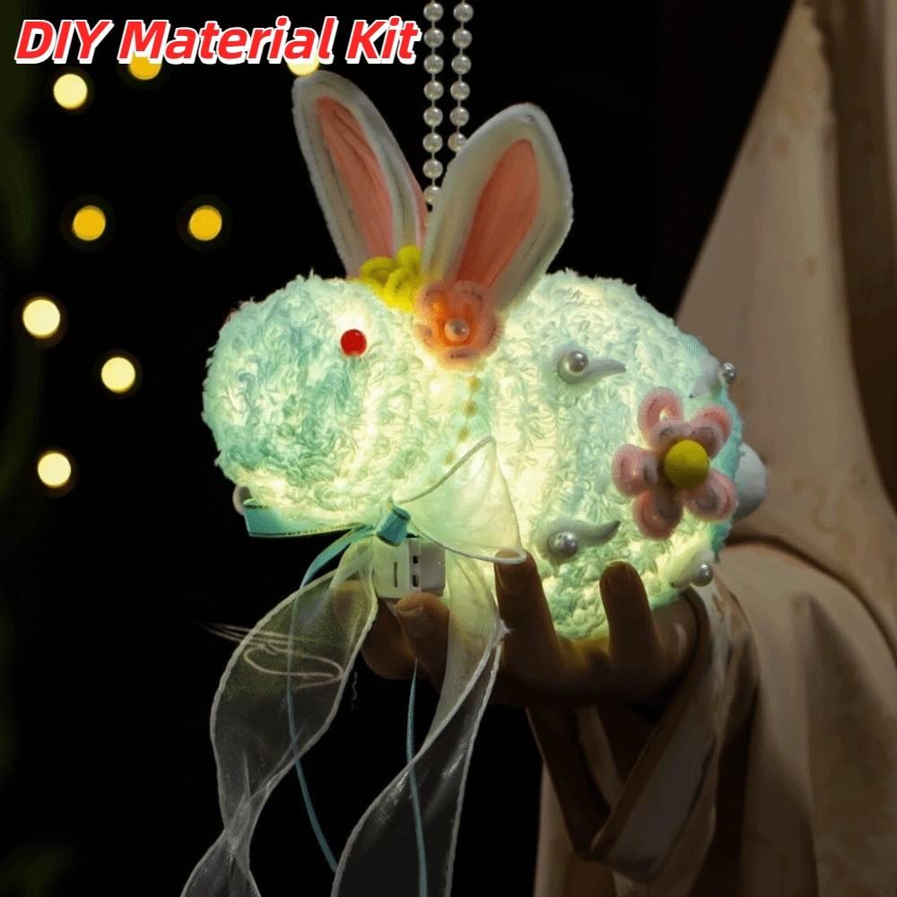 Portable Rabbit Lantern Handmade Mid-Autumn Lantern Plush Bunny Lamp  Lantern Festival