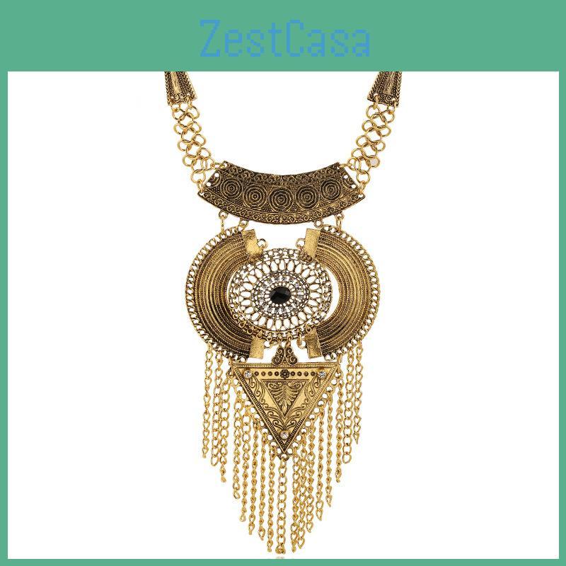 Boho Chic Long Necklace With Geometric Design And Multilayer Tassel For Spring Accessories
