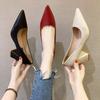 Pointed High Heels 2024 New  Chunky Heel Shallow Women Shoes Temperament Versatile Work Shoes Red Wedding Shoes Pumps