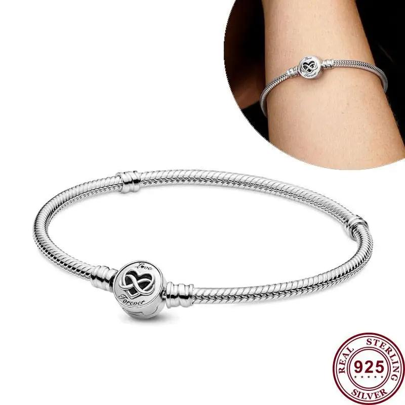 Лидер продаж, стерлинговое серебро S925, изысканный женский браслет с логотипом Eternal Love для оригинальных очаровательных ювелирных изделий