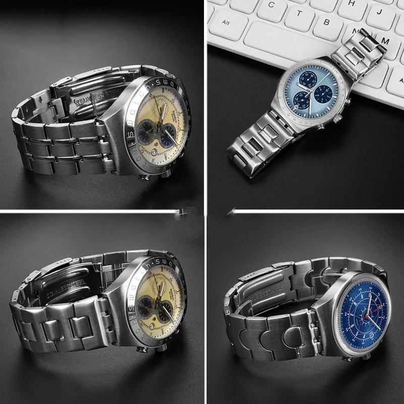 Аксессуары для часов Swatch YCS YAS YGS Серебристо-черный Цельнометаллический браслет из нержавеющей стали Мужской / Женский Металлический 17MM 19MM 21MM