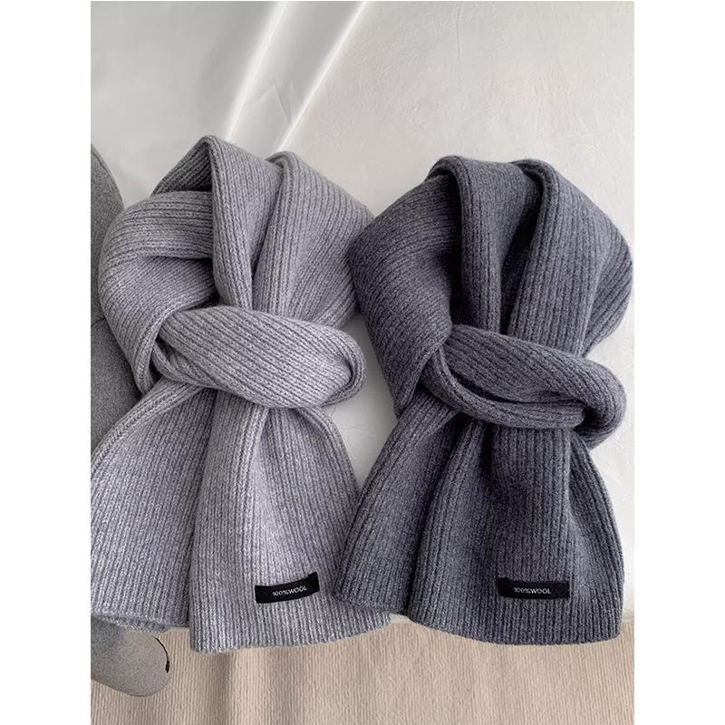 High Quality Grey 100% Pure Wool Selected Australian Solid Scarf Women Men Knitted Warm Wool Muffler Female Male Winter Fall