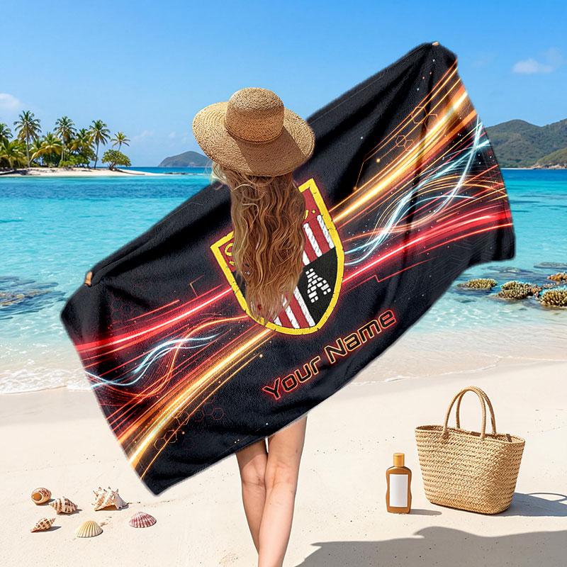 Stoke City FC Custom Beach Towel, Personalized Name Text Print, Football Logo Soft Quick‑Dry Towel Holiday Gift