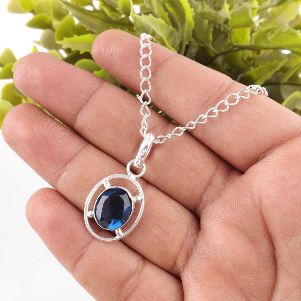 Овальный Натуральный Лондонский Голубой Топаз Подарок Маме Свадебная Подвеска Серебро 925 пробы PP-6-7