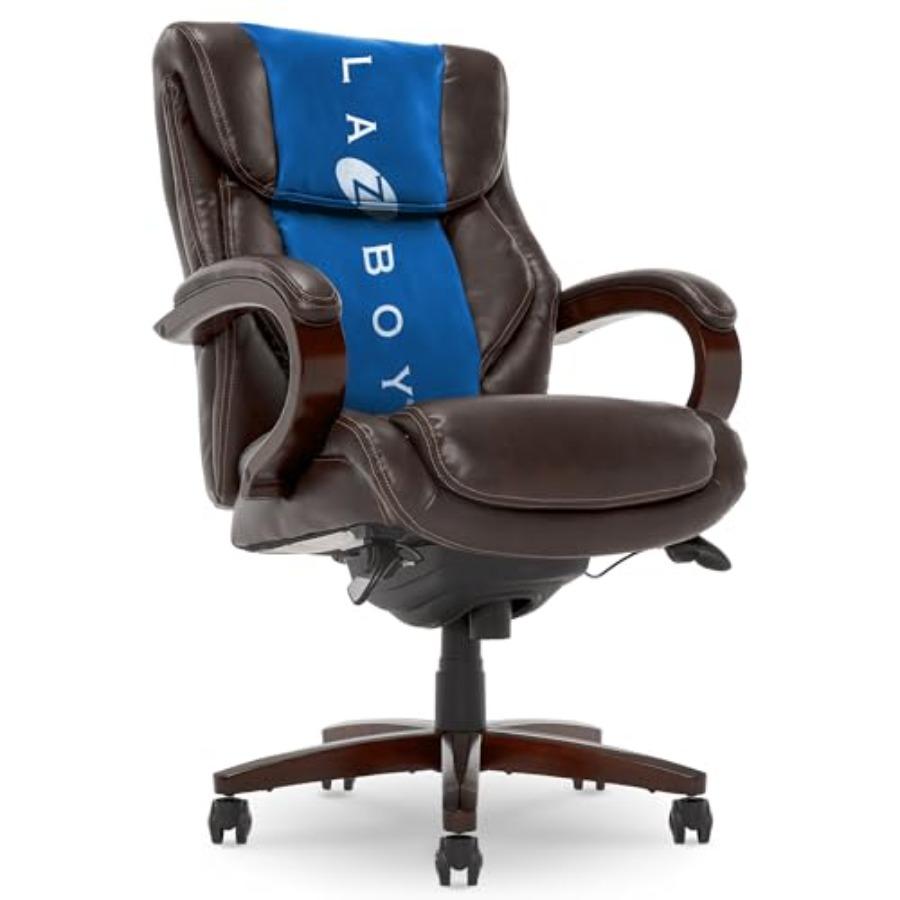 ® Офисное кресло Bellamy Executive с подушками из пены с эффектом памяти, подлокотниками из натурального дерева и поворотным основанием, сиденьем с водопадным краем, искусственная кожа с bonded