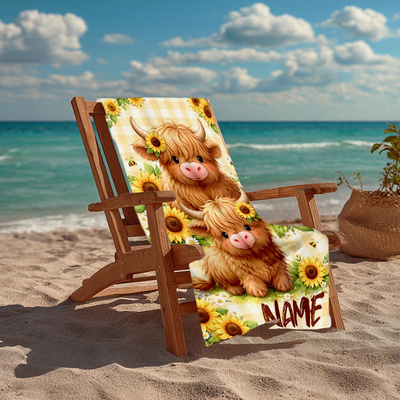 Custom Name Ultra-Soft Beach Towel with Cow Theme,Ideal for Pool - Camping, Diving - Perfect Travel Essential, Vibrant Beach Towel.