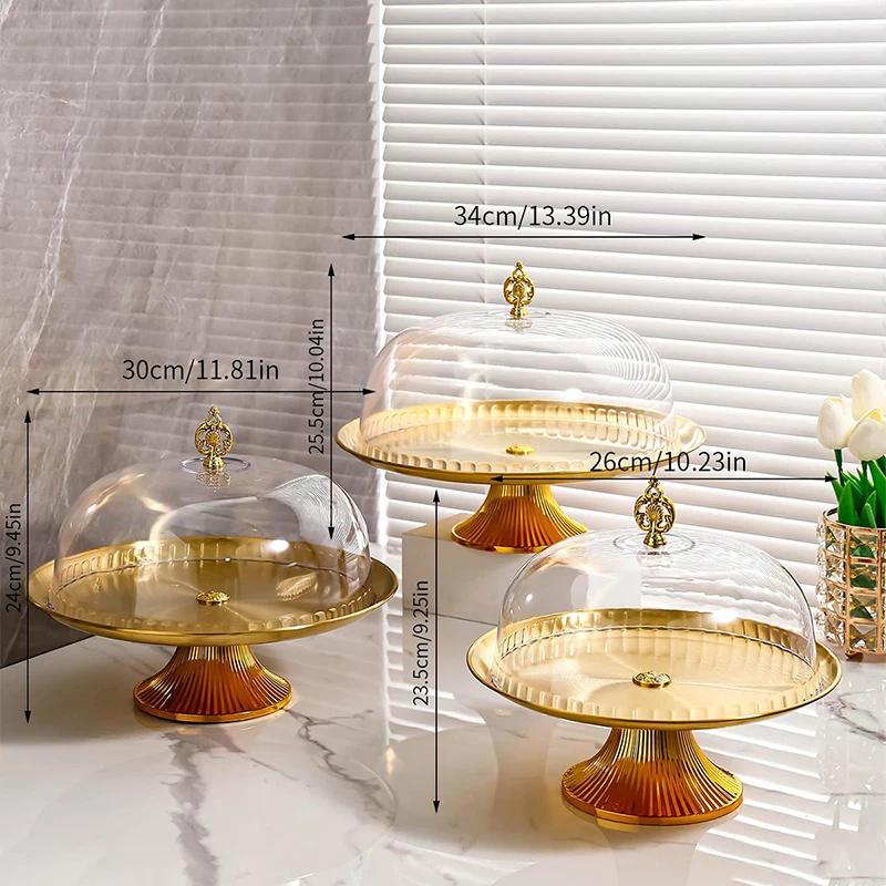 Роскошный поднос для хранения из нержавеющей стали с высокой подставкой, блюдо для фруктов, десертов, тортов, тарелка с крышкой, для свадебной вечеринки, дома, гостиной, украшения комнаты