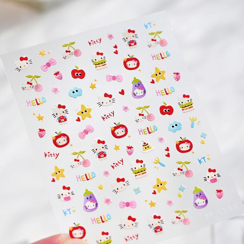Наклейки для ногтей Hello Kitty с тиснением "Лимонный цветок" - Милые мультяшные дизайны для DIY