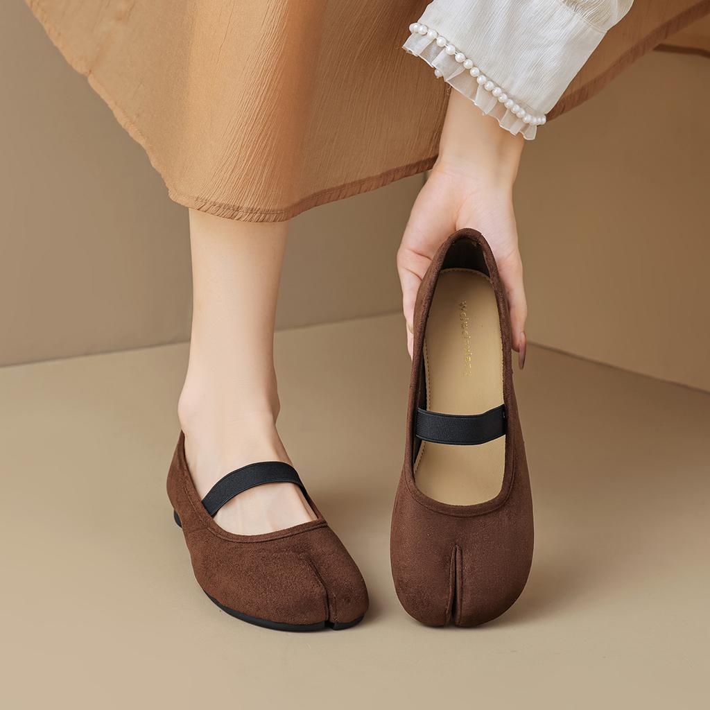 Weiwei girl 7899-3 балетки на плоской подошве с туфлями Мэри Джейн, ретро свиные ножки с раздвоенным носком и неглубоким горлом