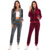 Women's Velvet Velour Super Soft Stretch Lounge Jacket Top and Bottom Set with Relaxed Zip Up Hoody and Jogger Sports Tracksuit
