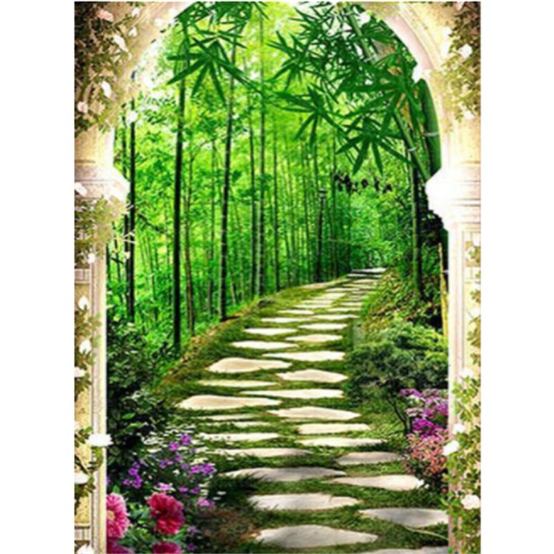 HUACAN 5D алмазная живопись Пейзаж Дерево Алмазная вышивка Лесная дорога для рукоделия и рукоделия Мозаичный мост Осенний декор