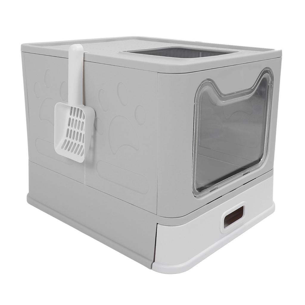 Enclosed Cat Litter Box Stainless Steel Large Drawer Style Odor Proof Anti Splashing Foldable Cat