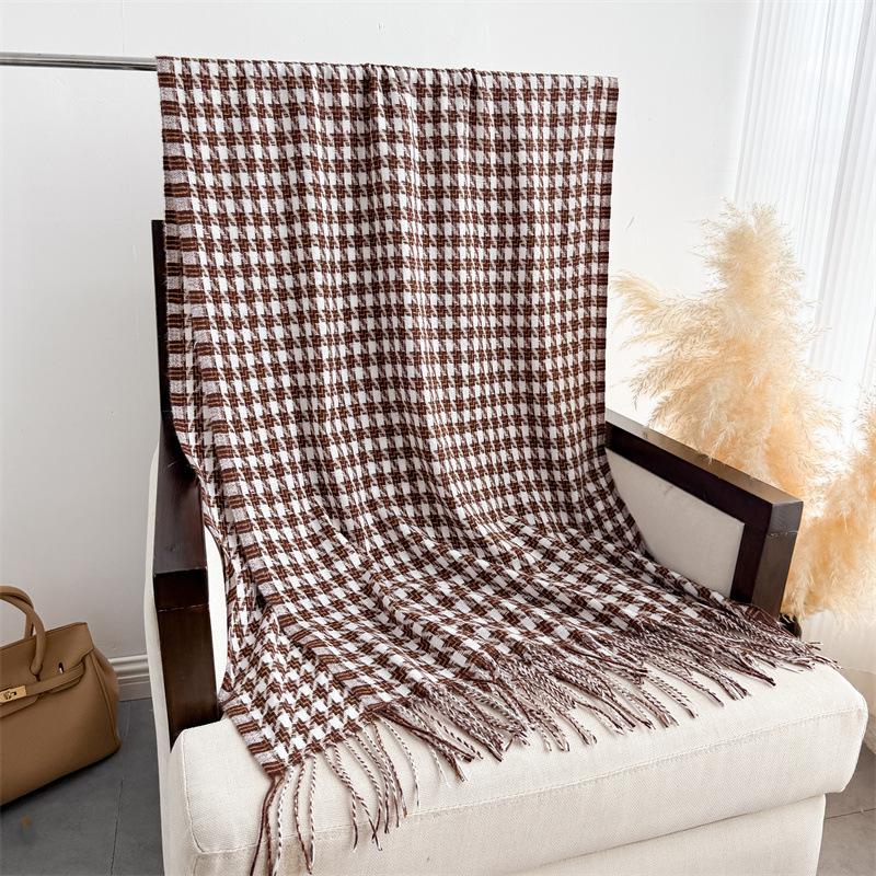 2025 Роскошный узор «гусиная лапка», полосатый, зимний, теплый женский шарф, кашемировые шали, толстый шейный платок, хиджаб, обертывания, пашмина, фуляр