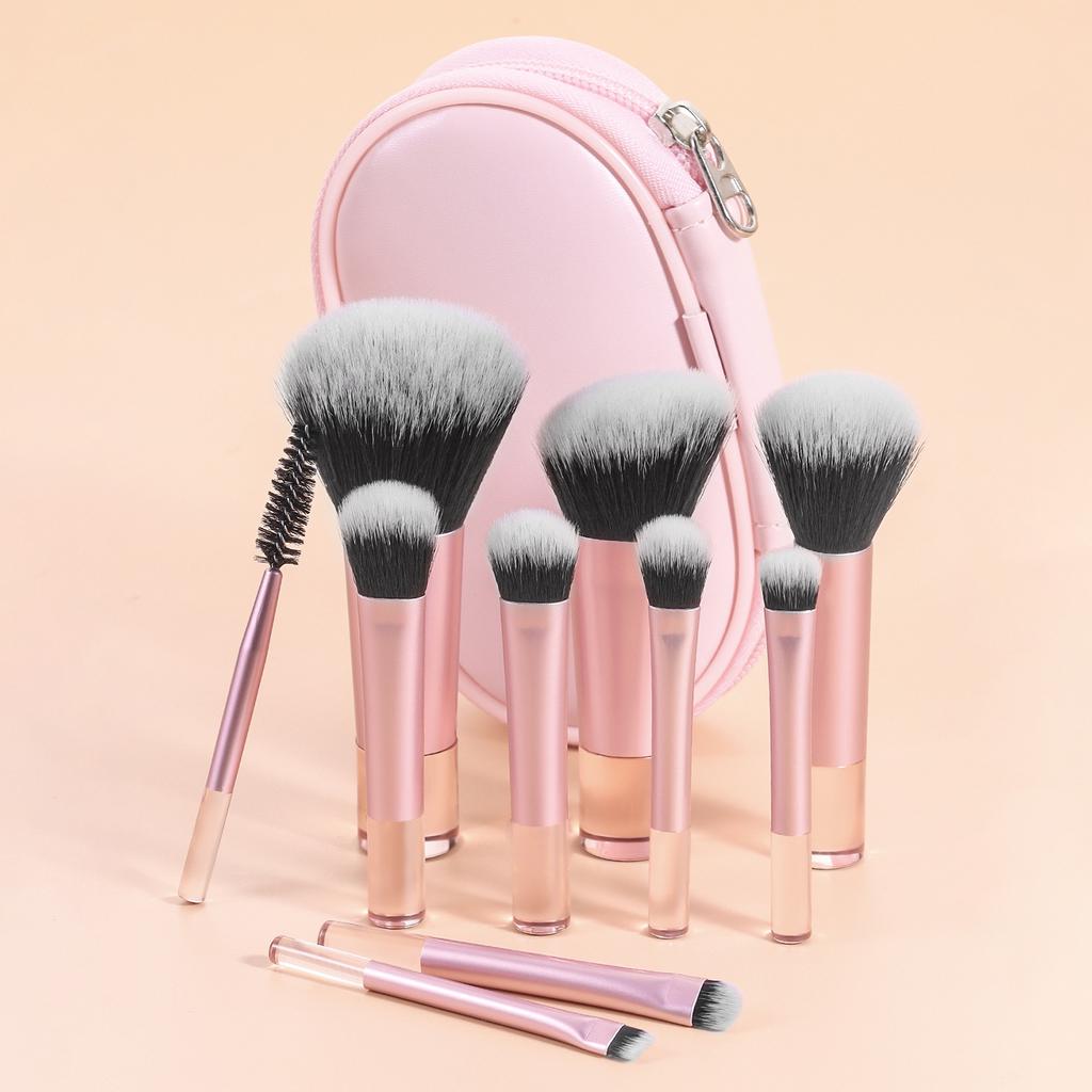 10Pcs Makeup Brush Set Zipper Pack Makeup Brush Short Handle Mini Eyeshadow Blush Halo Set Brush Beauty Worker