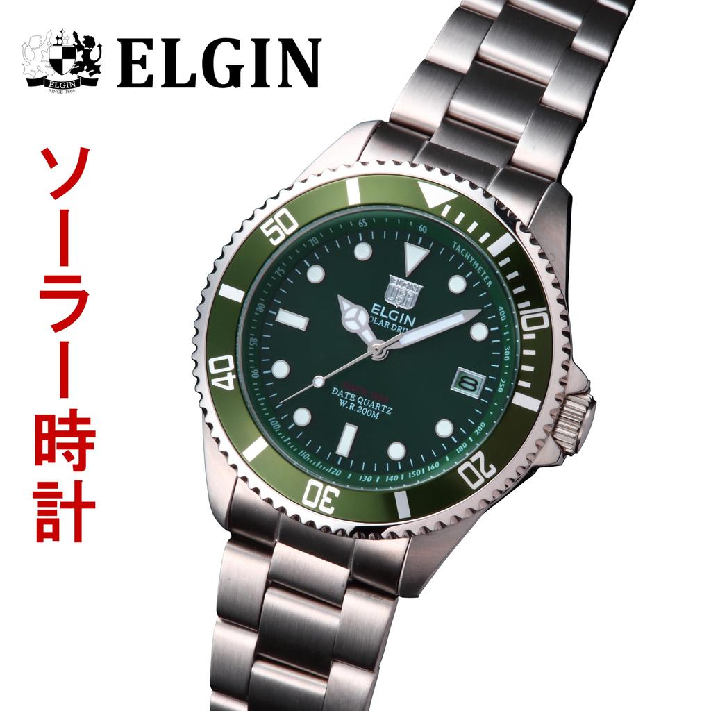 Elgin Solar Водонепроницаемые до 20 Зеленые НОВЫЕ Мужские Дайверские Часы, АТМ, Циферблат, FK1426S-GR,