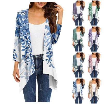 Женский кардиган неправильной формы с принтом, рукавами три четверти и карманной курткой
