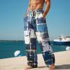 Men's Loose Casual Solid Color  Trousers Square Stripe Printed Straight Pants