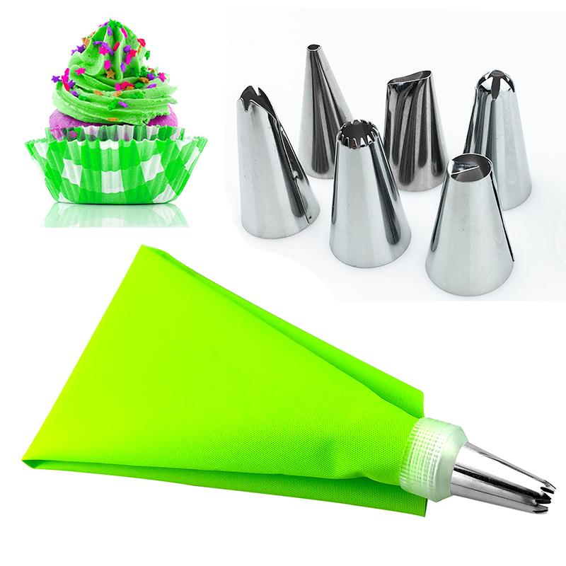 8 Pcc/Set Silicone Kitchen Accessories Icing Piping Cream Pastry Bag + 6 Stainless Steel Nozzle Set