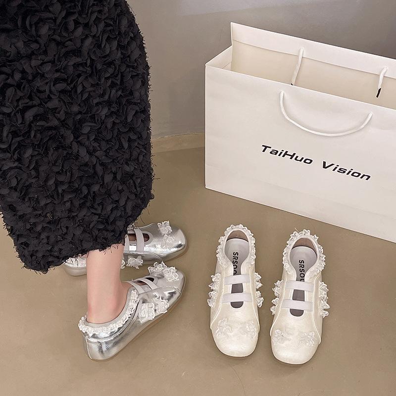 Французские серебристые туфли-балетки на плоской подошве женские 2025 лето новая популярная спортивная и повседневная обувь балетки Мэри Джейн на мягкой подошве