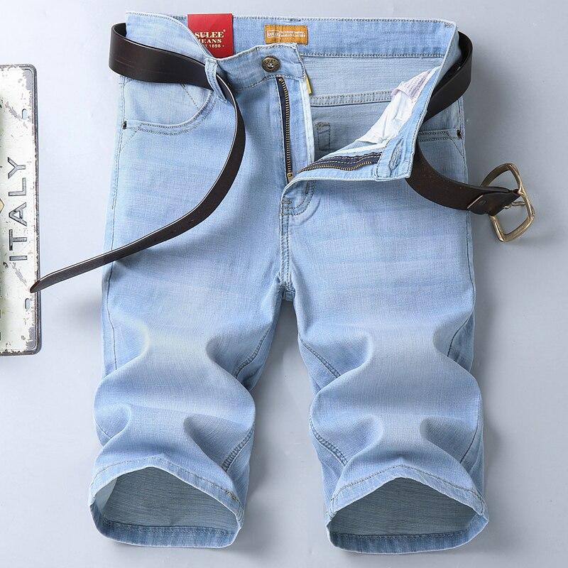 Летние мужские элитные брендовые джинсовые шорты Классическая мода в стиле ретро универсальные эластичные джинсовые брюки с пятью точками Мужские повседневные свободные джинсы