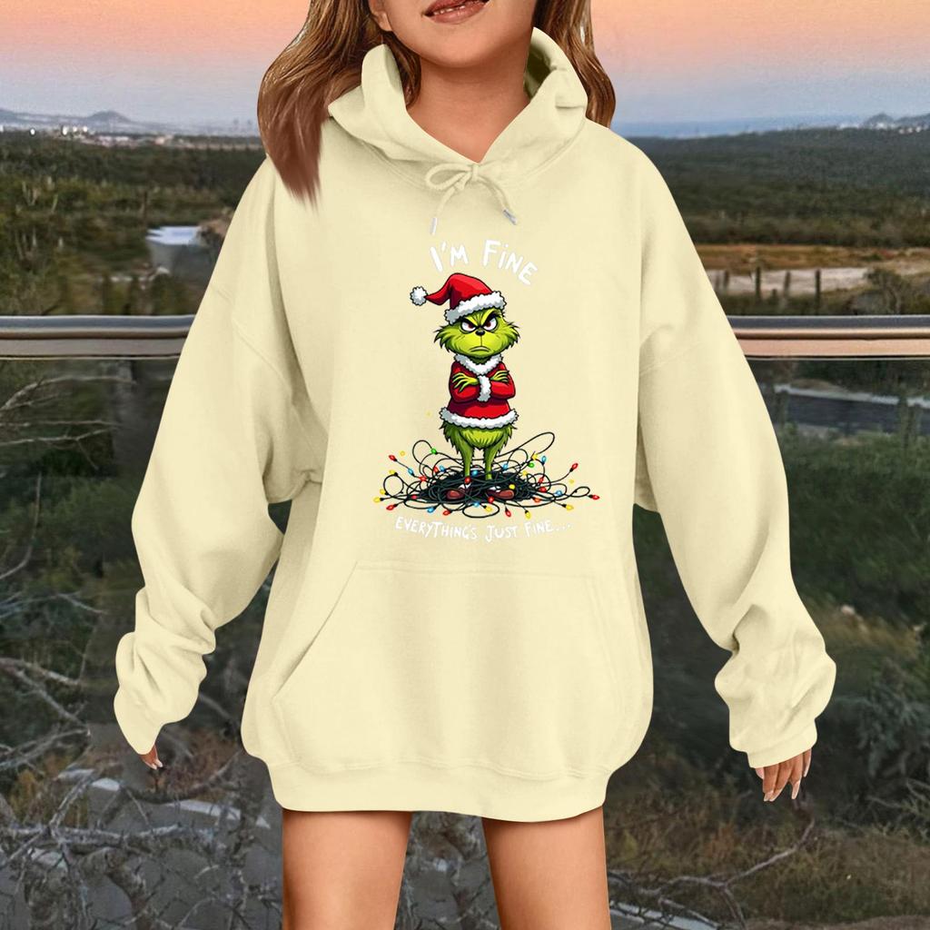 Детская модная повседневная толстовка с капюшоном свободного кроя с длинными рукавами и рождественским принтом