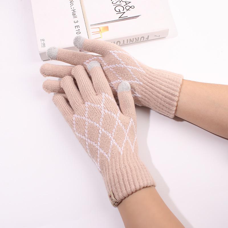 Вязаные перчатки для женщин осень и зима из пряжи и бархата с сенсорным экраном для тепла на открытом воздухе и езды на велосипеде корейские милые перчатки