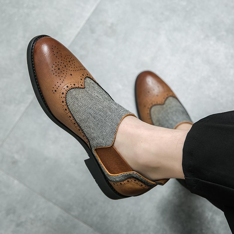 Мужские мокасины, броги, коричневые туфли с контрастной строчкой, деловые, свадебные, на выпускной, для смокинга, вечерние, туфли «Челси», большой размер