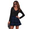 Женская модная короткая юбка в клетку с принтом и высокой талией, эластичная мини-юбка с пуговицами, плиссированная повседневная студенческая одежда больших размеров